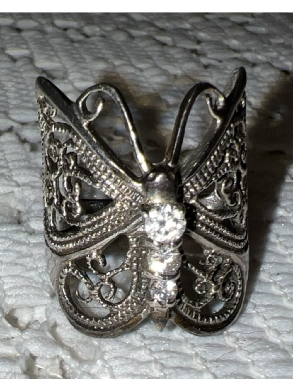 STERLING Silver 925 Filigree Butterfly CZ Ring Sz 5.5 Beautiful